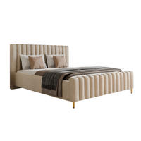 POLSTERBETT Lux Beige 180x200 cm mit Stauraum, Kopfteil, Lattenrost, Goldenen Füßen, Stoff Amon - Beige/Goldfarben, Holzwerkstoff/Kunststoff (180/200cm)