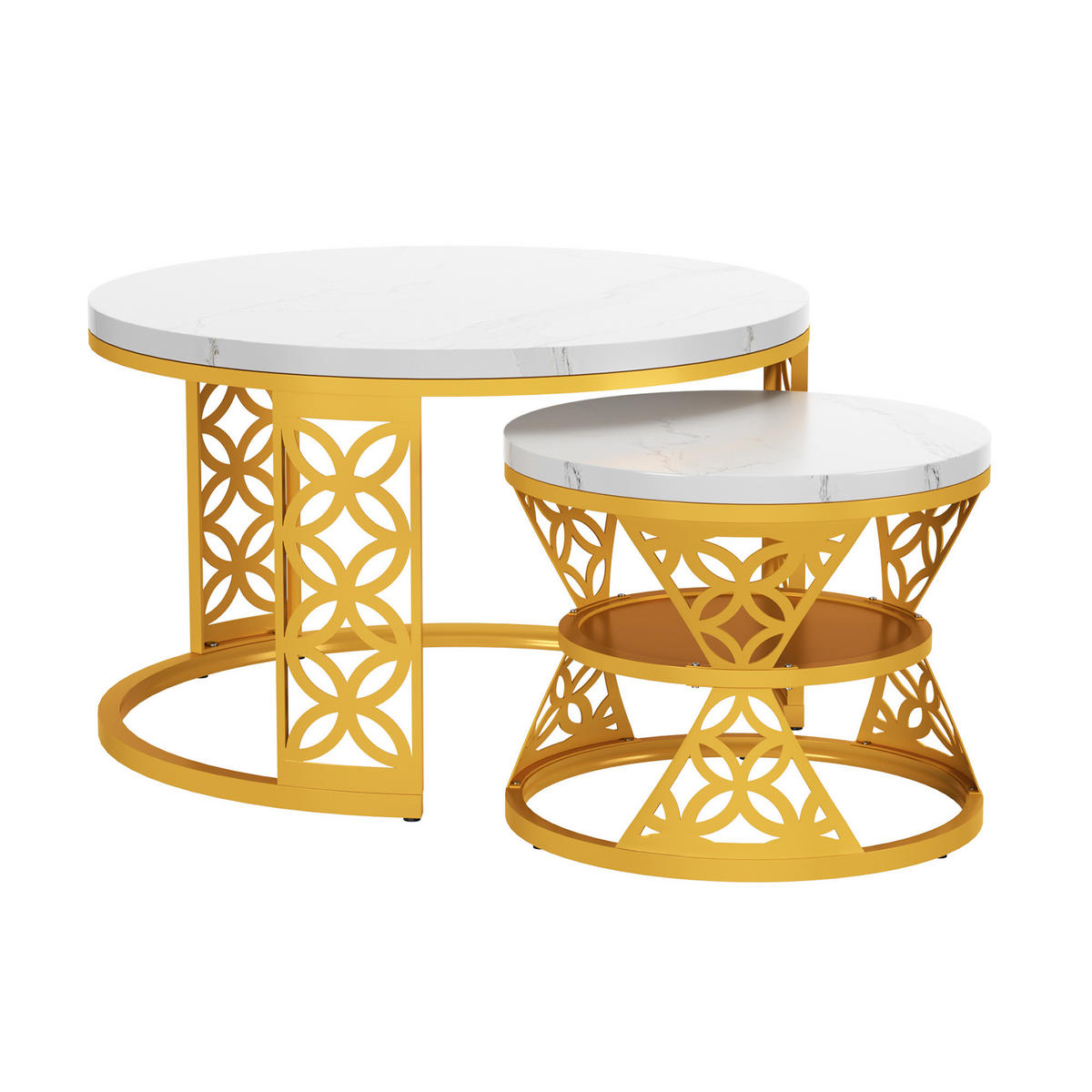 COUCHTISCH 2er Set 70/70/45 cm in Weiß und Goldfarben aus MDF mit Metallgestell - Goldfarben/Weiß, Holzwerkstoff/Metall (70/70/45cm) - CHICFURN