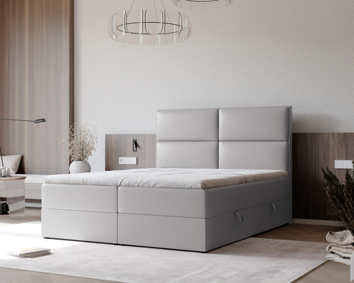 BOXBETT ORFEO 140/200 cm mit Matratze und Topper, Grau - Grau, Textil (140/200cm) - Idohome