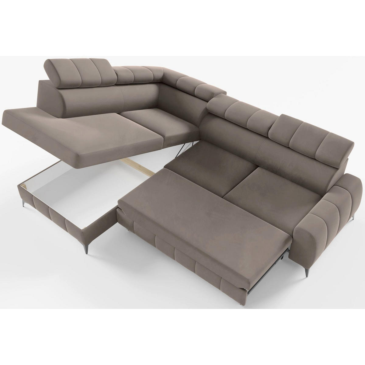 ECKSOFA London Hellbraun Velours - Hellbraun/Schwarz, Textil/Metall (274/203cm) - Selsey