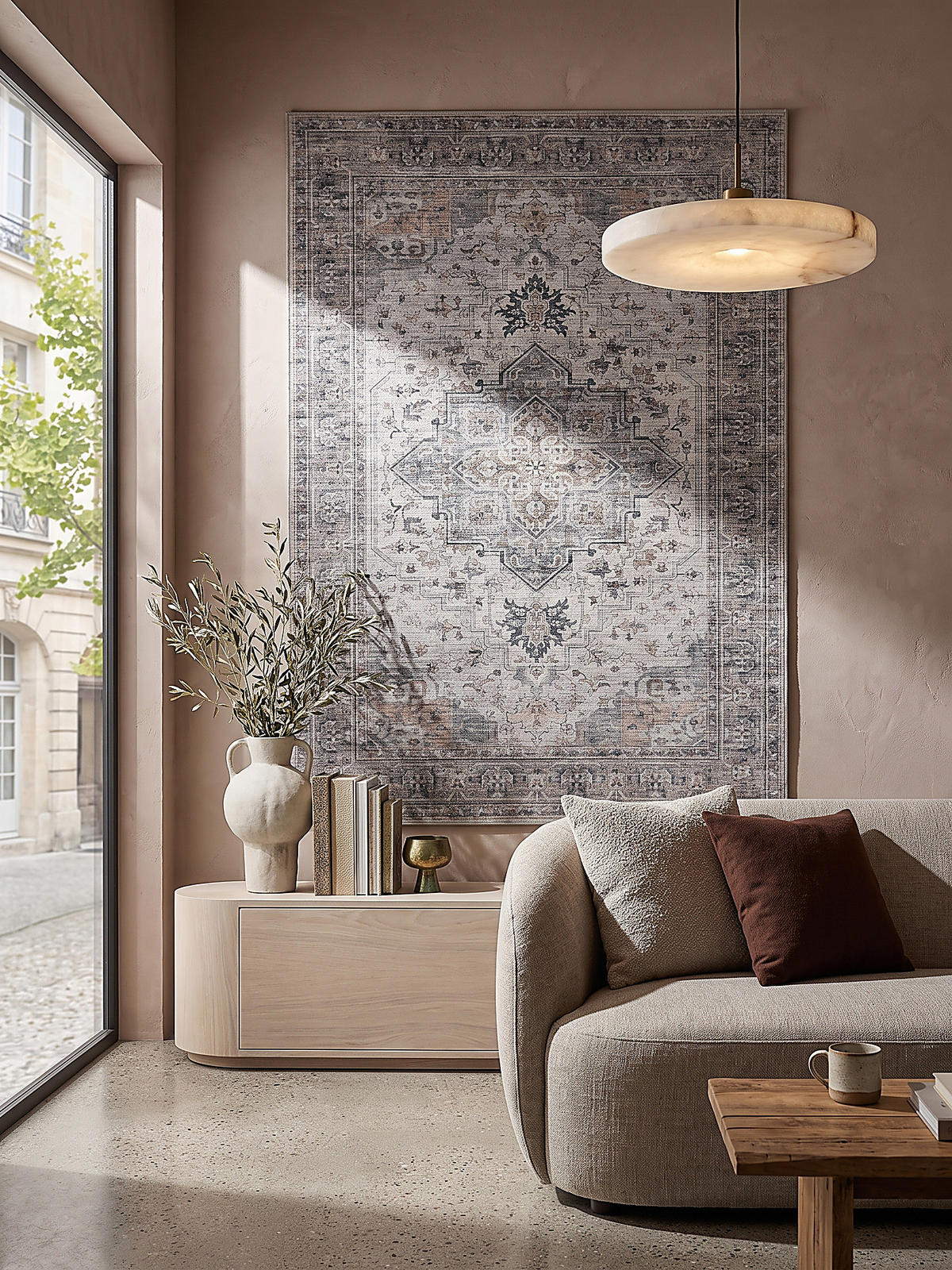 TEPPICH Kurzflor, waschbar, mit Medaillon, VERNANTE in Beige-Grau, 200 x 290 cm - Beige, Textil (200/290cm) - KADIMA DESIGN