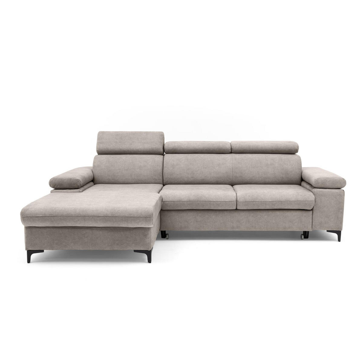 ECKSOFA MAVIC L Links mit Schlaffunktion Velours Creme - Creme/Schwarz, Glas/Holz (176/257cm) - Muffo