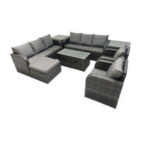 GARTENSOFA SET mit rechteckigem COUCHTISCH Polyrattan 9-Sitzer Dunkelgrau - Dunkelgrau/Grau, Glas/Kunststoff - Fimous