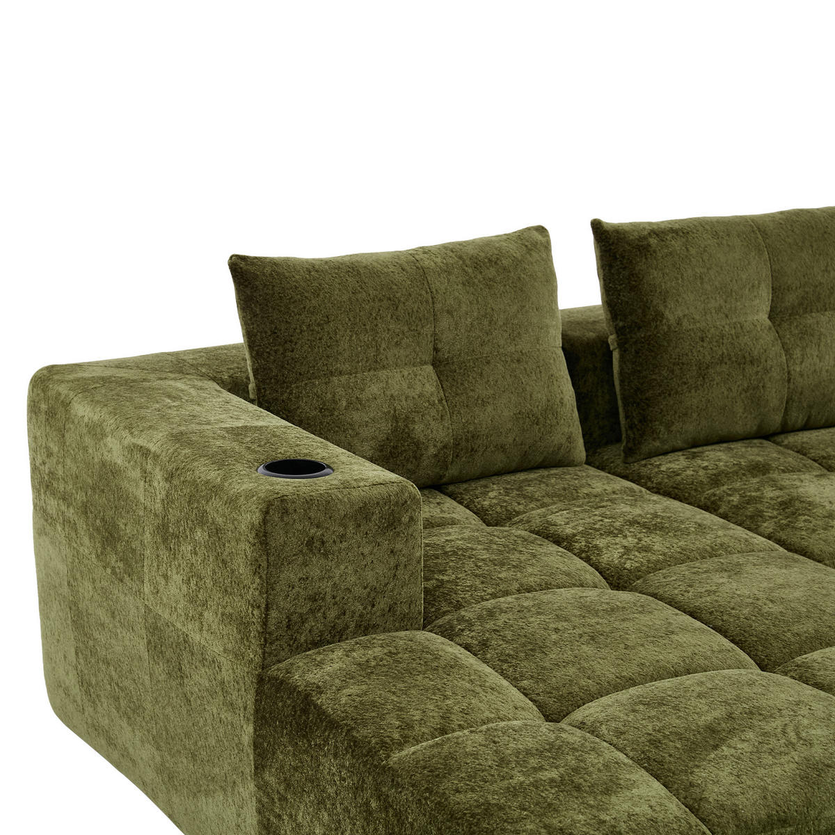 4-SITZER ECKSOFA Polyester Grün mit Becherhaltern - Grün, Textil (258/163cm) - WISHDOR