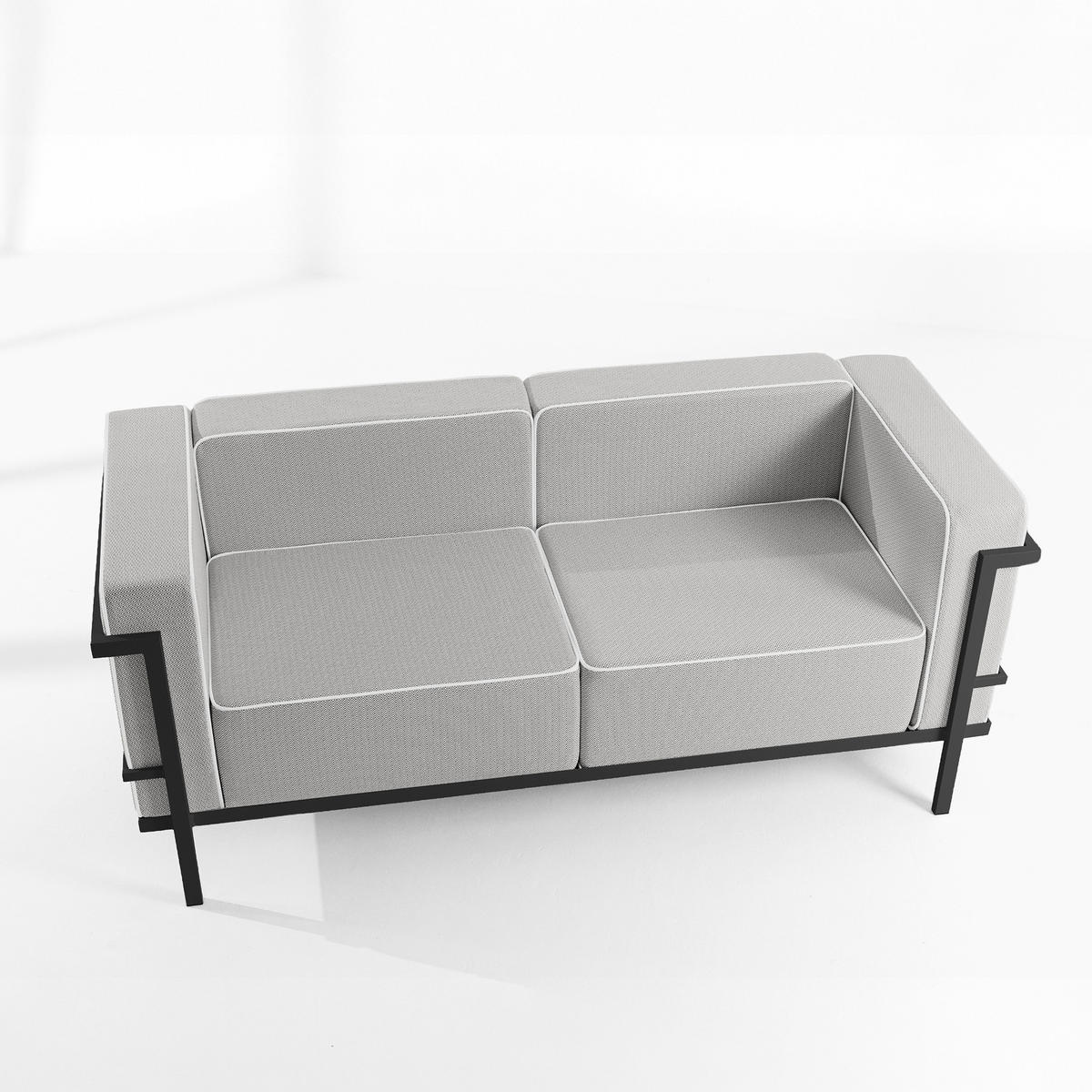 GARTENLOUNGE-SET TRIGLO 4-tlg., 1x Tisch, 2x Sessel, 1x Sofa 2-Sitzer, Modern, Dunkelgrau - Dunkelgrau/Weiß, Glas/Textil - KONSIMO®