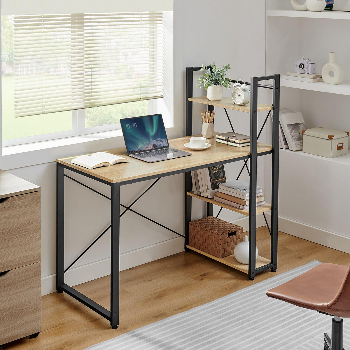 COMPUTER-SCHREIBTISCH mit regal, sonoma-eiche/schwarz - Sonoma Eiche, Holzwerkstoff (60/120/120cm) - A2A Home