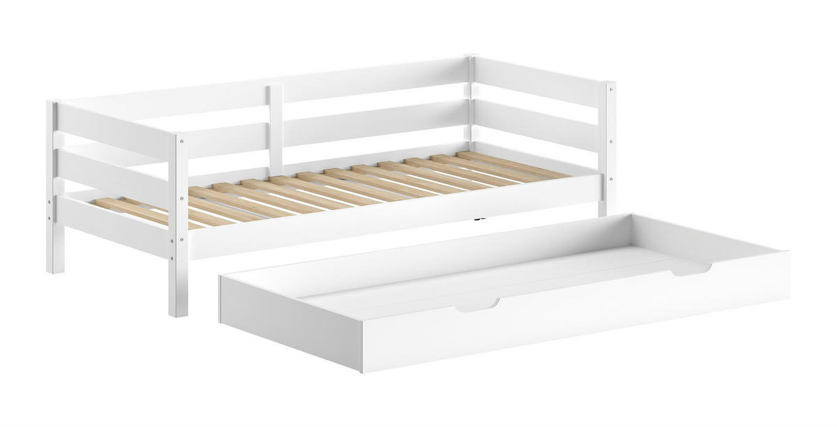 KOJENBETT Kelda 90x200 mit Umrandung Kiefer Massivholz Weiß - Weiß, Holz (90/200cm) - 58aufmkessel