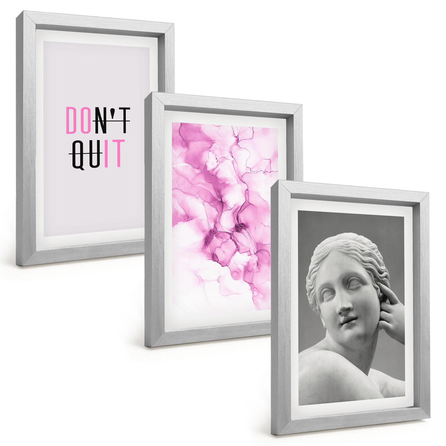 BILDER SET 3er Set - 20x30 cm Silberner Rahmen - Abstrakte Aquarellskulptur - Silberfarben, Kunststoff (20/30cm) - TULUP
