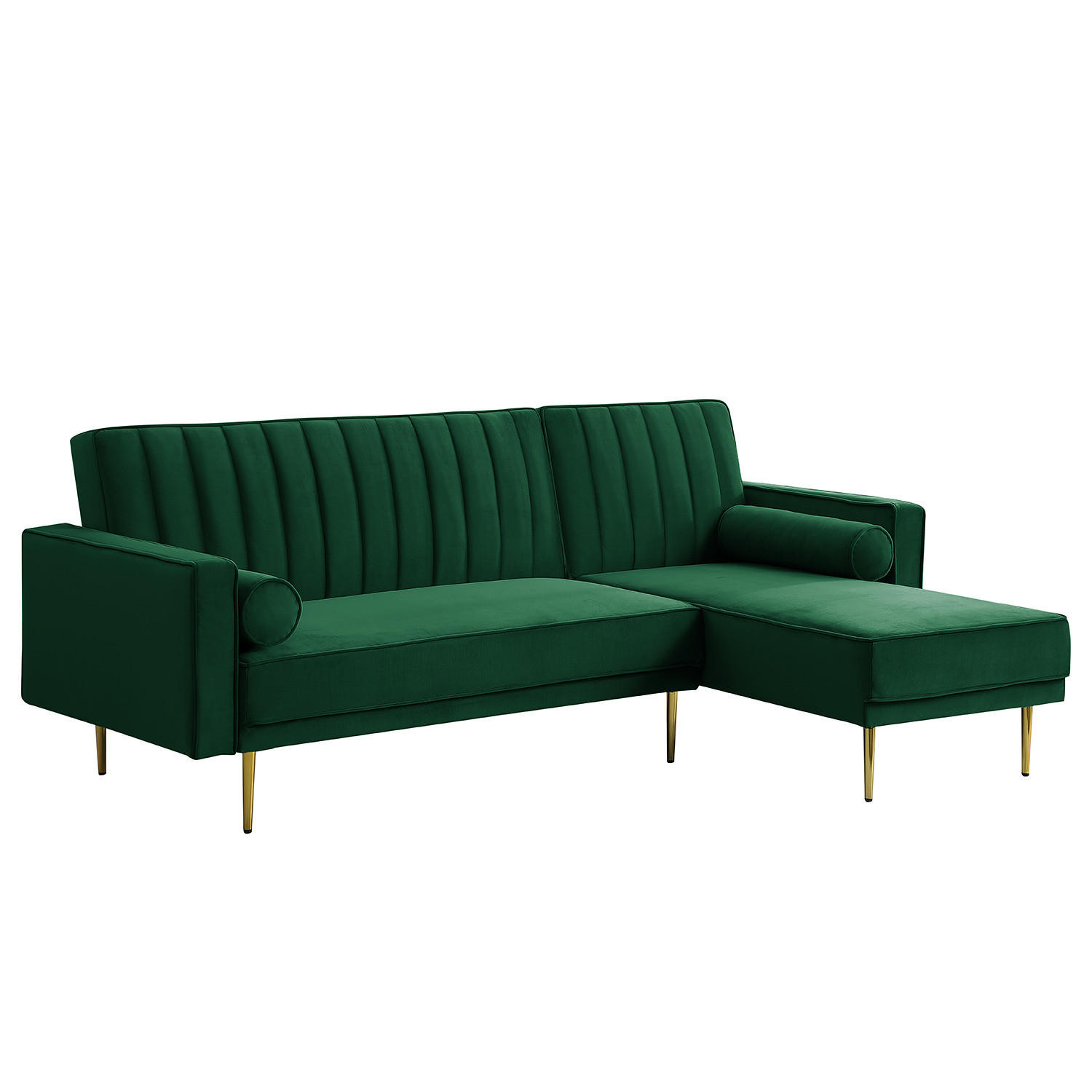 ECKSOFA mit Schlaffunktion - Dunkelgrün/Goldfarben, Textil/Metall (223/144cm) - home24