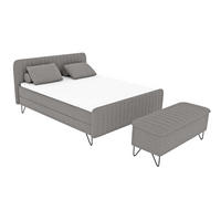 BOXSPRINGBETT LUCIO mit Hocker Bouclé-Stoff Grau 160/200 cm - Schwarz/Grau, Textil/Metall (160/200cm) - 99rooms