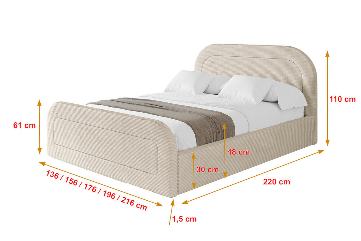 POLSTERBETT mit Bettkasten, Fußteil und Lattenrost, Boxbett ohne Matratze - LERAY-Z 180x200 Beige - Creme, Holzwerkstoff/Textil (180/200cm) - ALTDECOR