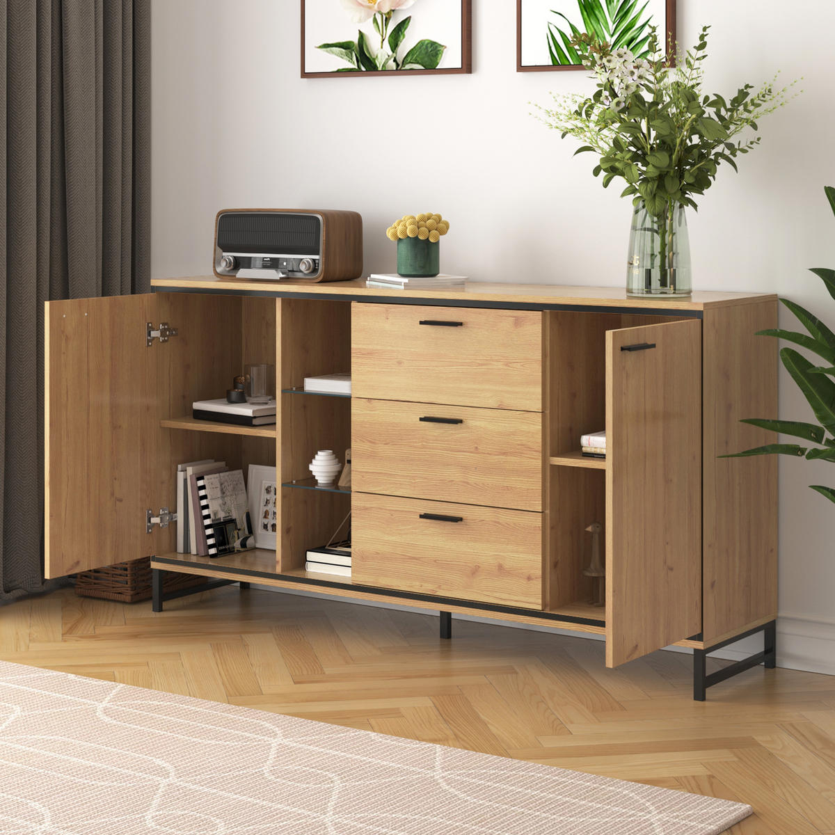SIDEBOARD Holzoptik 3 Schubladen - Naturfarben, Holzwerkstoff (160/85/40cm) - LEBENLANG