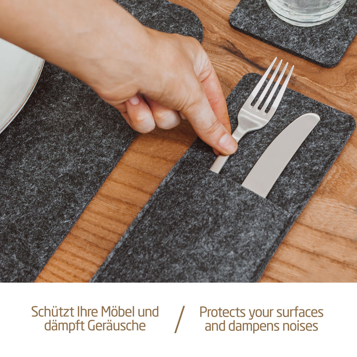 PLATZSETS Untersetzer Taschen 18er-Set - Dunkelgrau, Textil (44/45/3cm) - Miqio Design