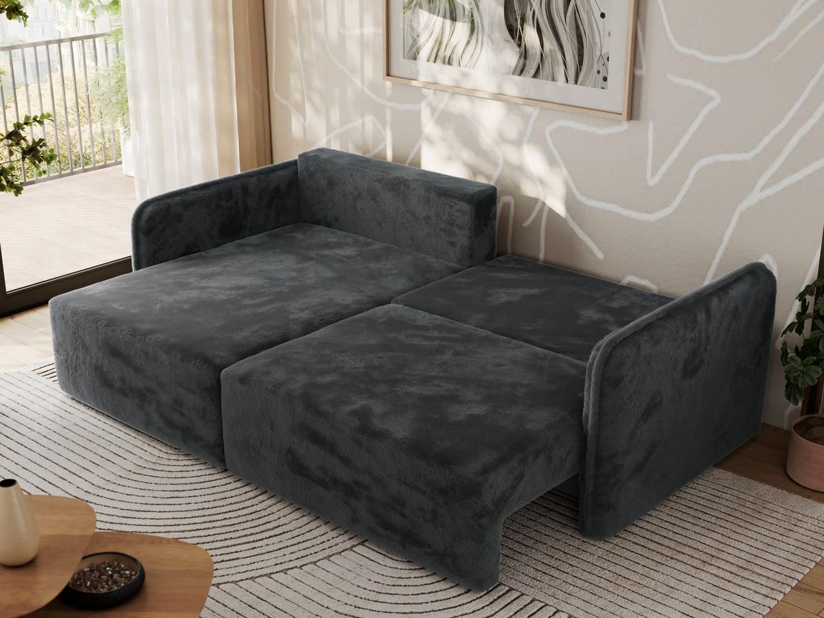 ECKSCHLAFSOFA MESTO L Dunkelgrau Plüsch - links - Dunkelgrau/Schwarz, Kunststoff/Textil (227/147cm) - MKS
