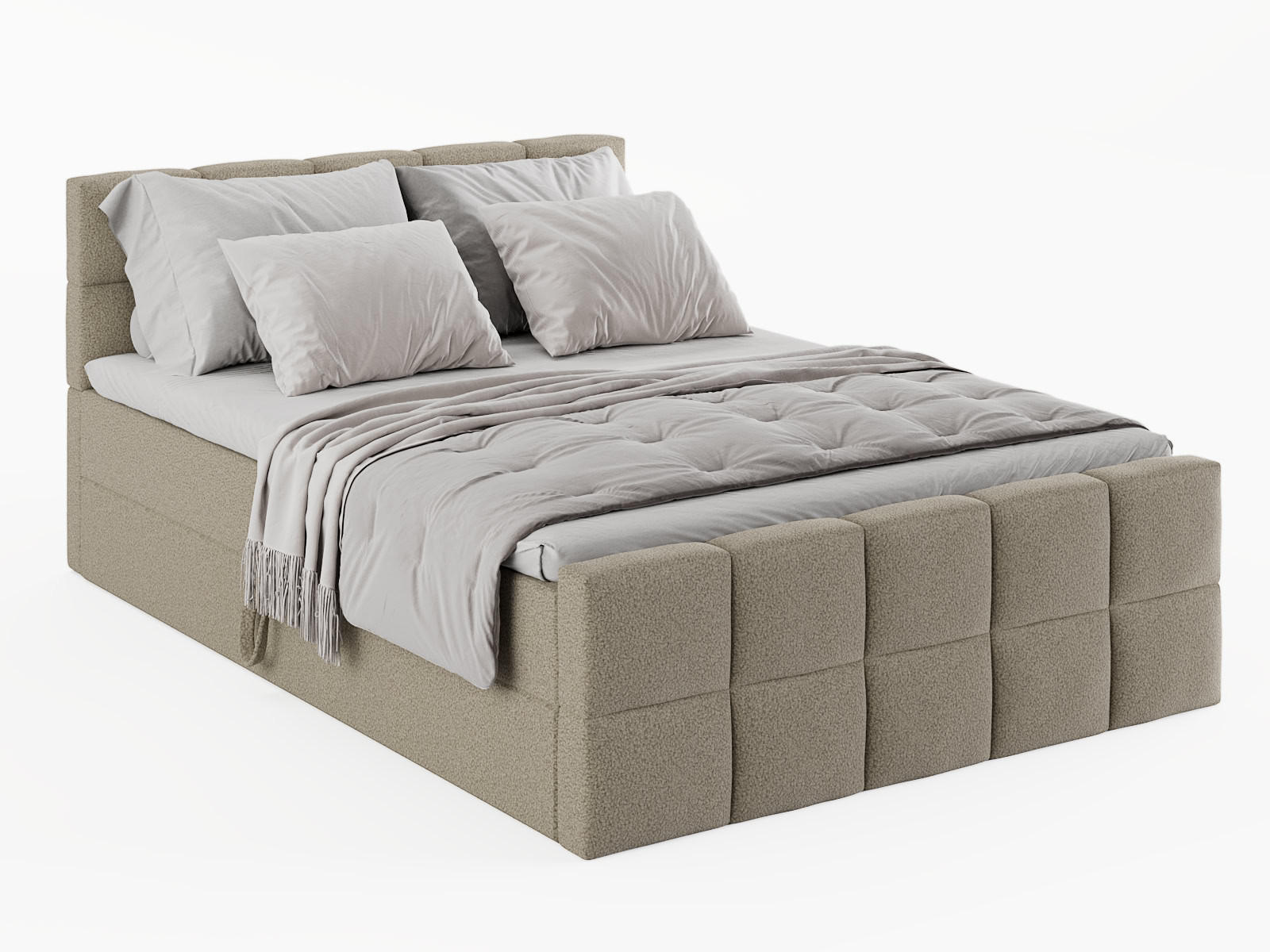 KONTINENTALBETT Vanessa 206/223 cm, in Beige, Bouclé-Stoff, Bettkasten, Matratze, Topper - Beige, Textil (200/220cm) - Barchello