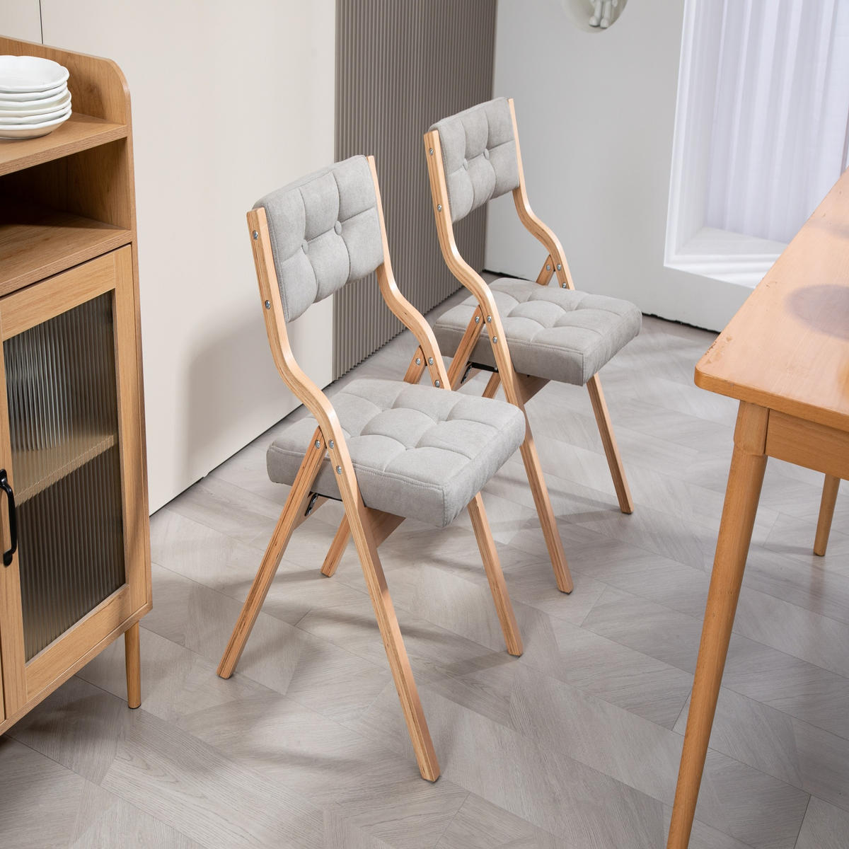 KLAPPSTUHL gepolstert 2er-Set Holz Grau - Grau, Holz (48/77/61cm) - Meubliv