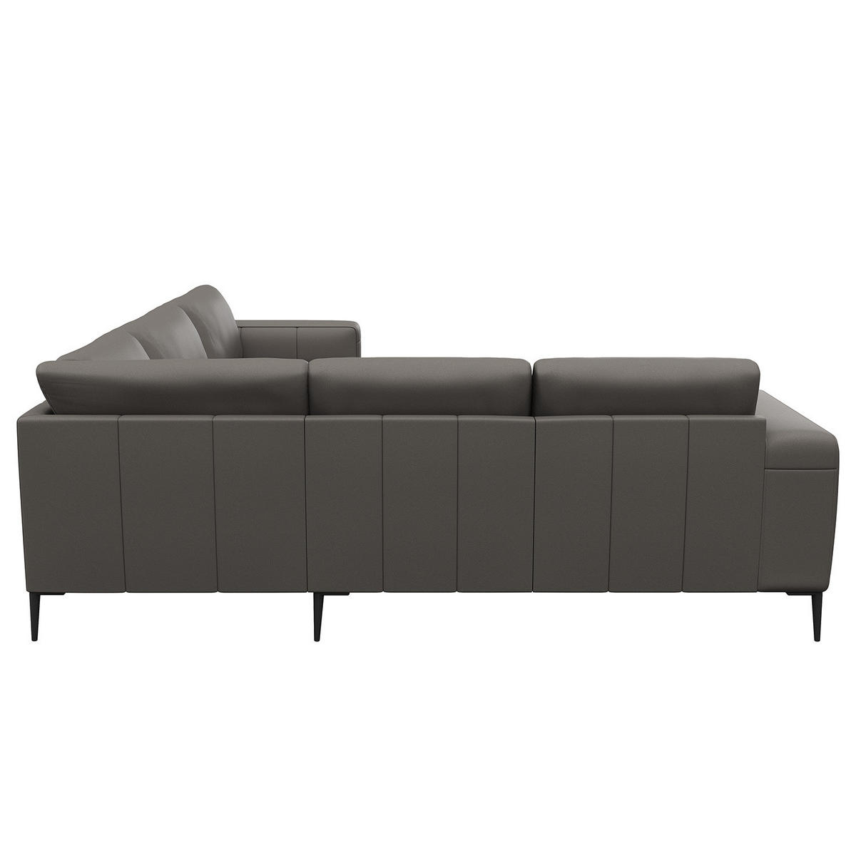 ECKSOFA mit Ottomane - Schwarz/Grau, Leder/Metall (290/230cm) - home24