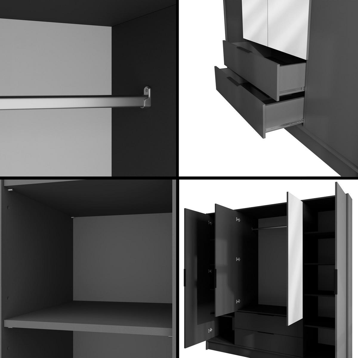 KLEIDERSCHRANK mit Spiegel und Flügeltüren KOLIN 200x200cm Graphit - Graphitfarben, Holzwerkstoff (200/200/51cm) - ALTDECOR