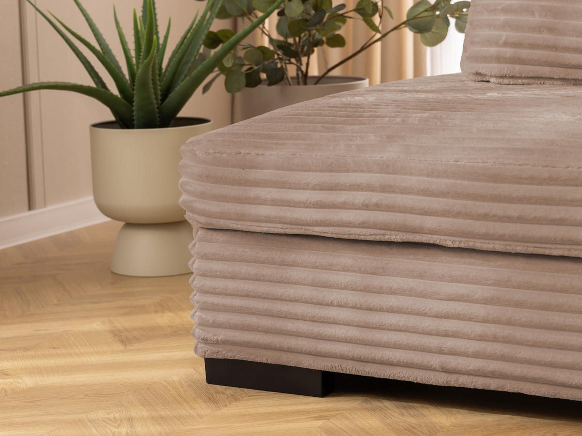ECKSOFA Wolke mit tiefer Sitzfläche, Schlaffunktion und praktischem Bettkasten aus weichem Beige Cordstoff - Schwarz/Cappuccino, Holz/Kunststoff (225/162cm) - S-Style