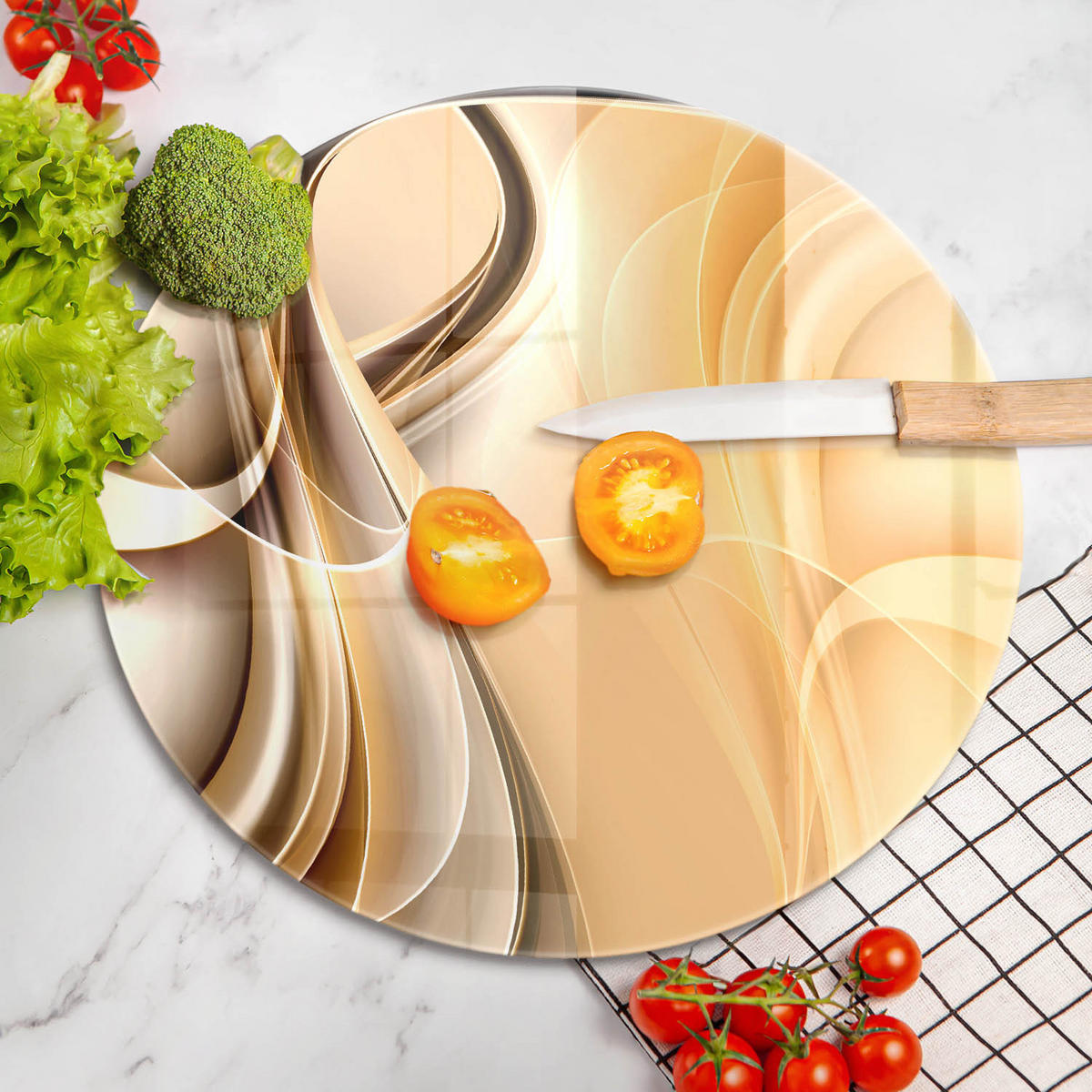 GLASPLATTE Ø 40 cm Rauch Abstraktion - Sahara, Glas (40/40cm) - Wallfluent