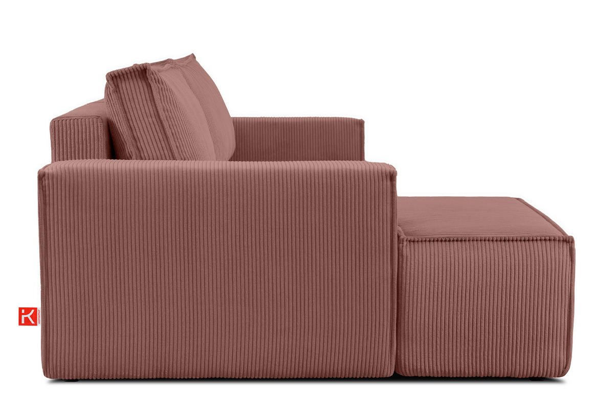 ECKSCHLAFSOFA-LINKS NAPI in Pet Friendly Cord-Stoff, rosa - Pink/Schwarz, Textil (262/148cm) - KONSIMO®