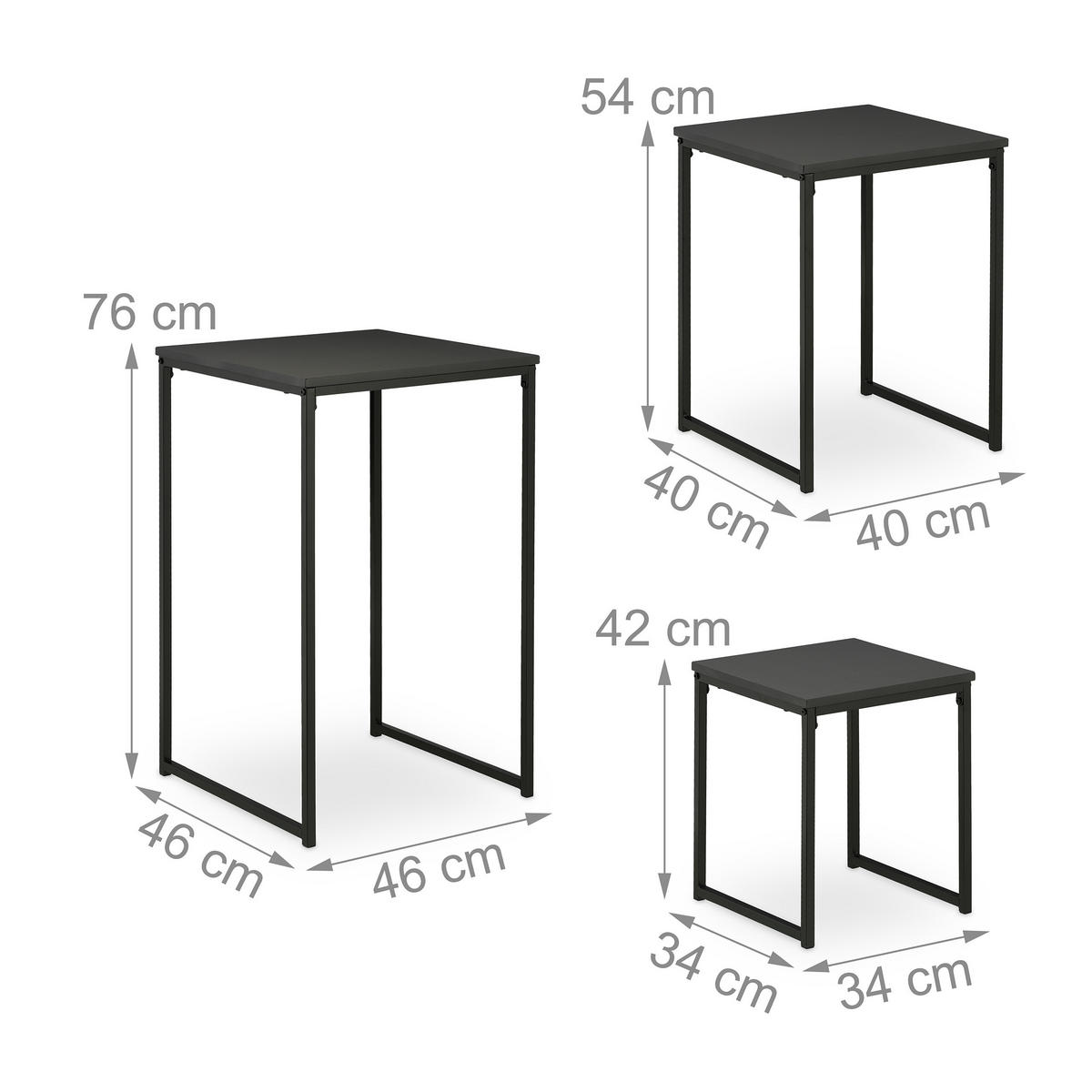 3XBEISTELLTISCH - Schwarz, Holzwerkstoff/Kunststoff (46/46/76cm) - Relaxdays