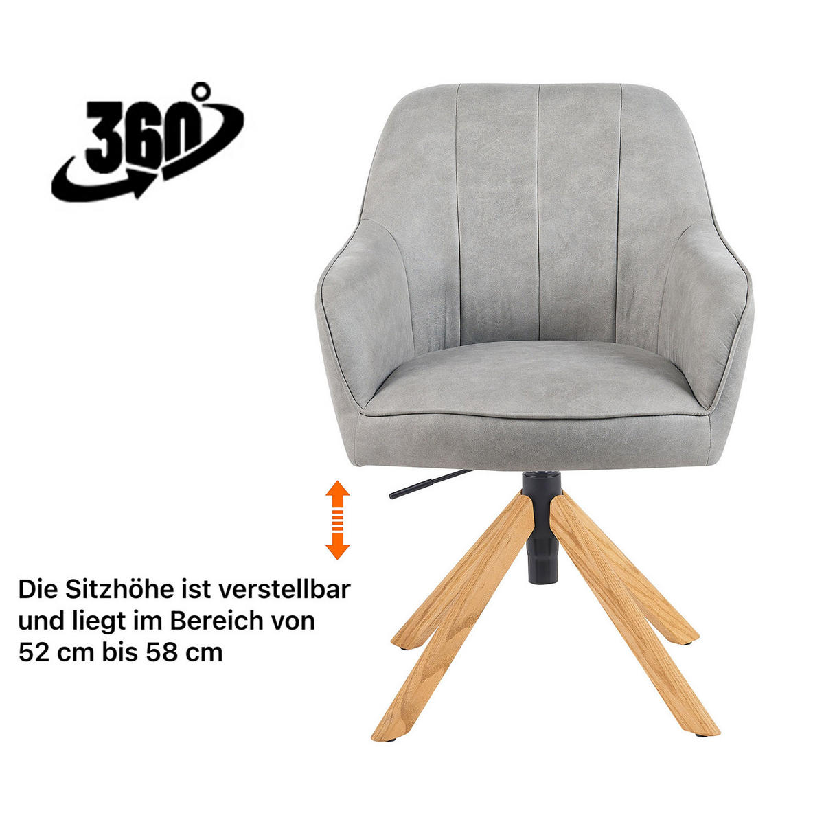BÜROSTUHL Mika-Jaro - Honigeiche/Hellgrau, Eichenholz/Holz (60/88/65cm) - DUBI Möbel