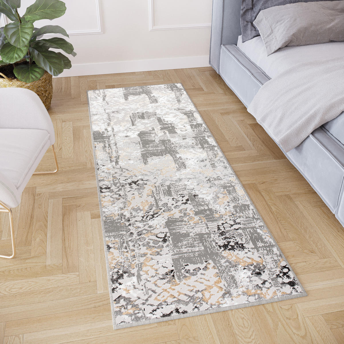 LÄUFER Crystal Hellgrau Marmor Optik 100/300 cm - Hellgrau, Textil (100/300cm) - Tapiso