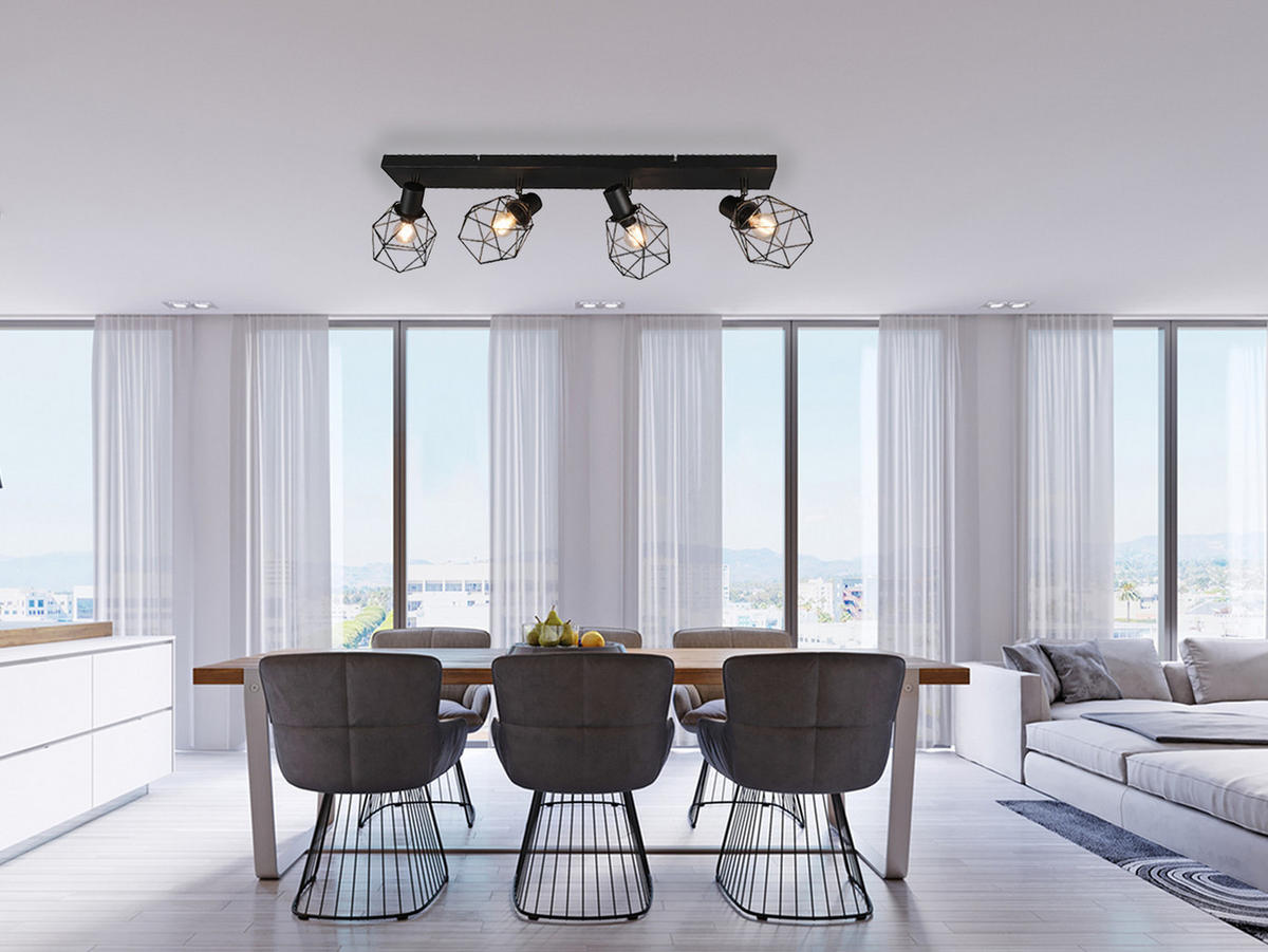 DECKENSTRAHLER 4-flammig Industrial Schwarz, Breite 70cm - Schwarz, Metall (9/70/14cm) - meineWunschleuchte