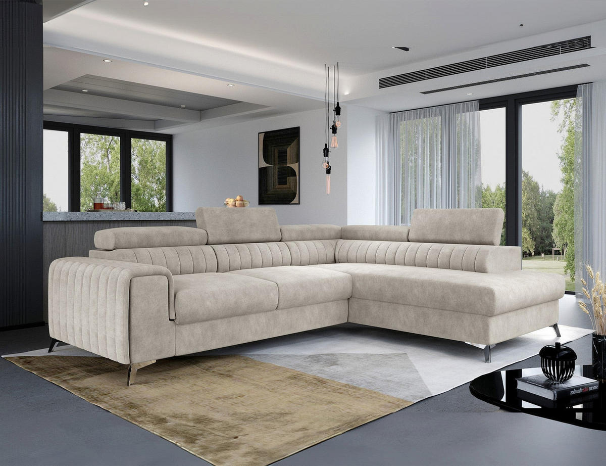 ECKSOFA Laurence mit Schlaffunktion & Bettkasten – 278 x 205 cm, verstellbare Kopfstützen - Beige, Kunststoff (278/205cm) - Wohnideebilder
