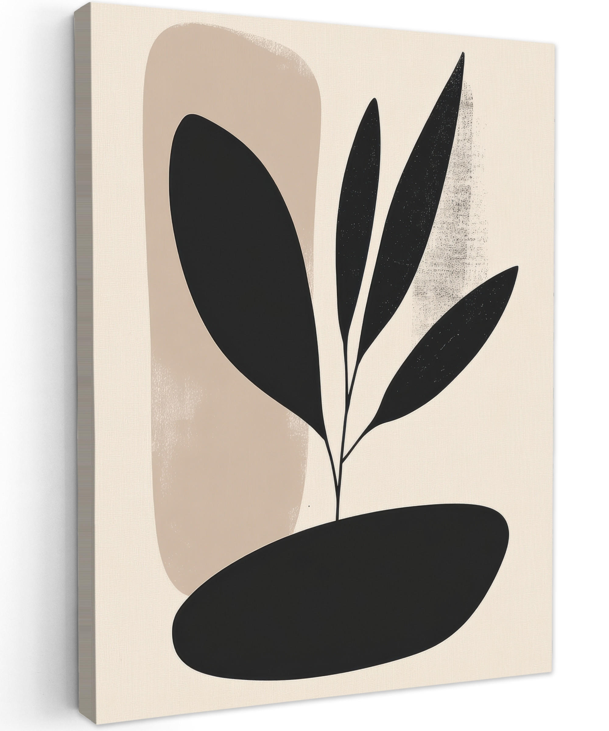 LEINWANDBILD Pflanze - Beige - Japanisch 60x80 cm - Schwarz, Textil (60/80cm) - MuchoWow