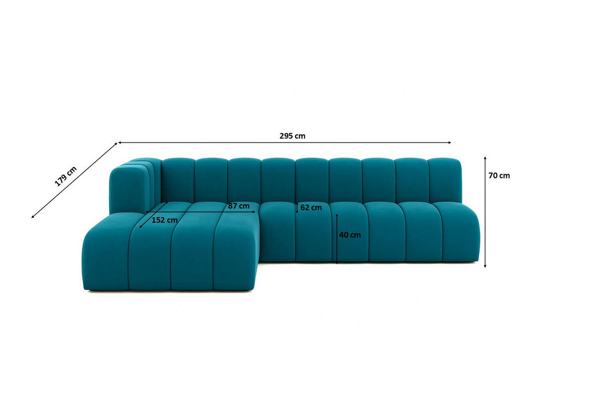 ECKSOFA GRAND L 295 cm, Stoff Salvador, Azurblau, Links - Blau, Holz (295/179cm) - Kaiser Möbel