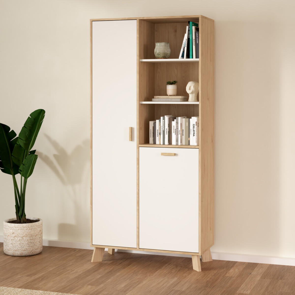 VITRINENSCHRANK, Ikast, Eiche, Holzwerkstoff, 89 x 40 x 189 cm - Weiß, Holzwerkstoff (39.8/188.2/88.7cm) - Calicosy