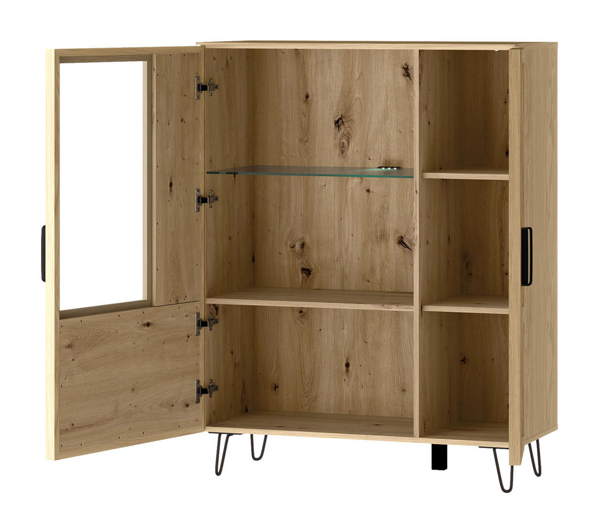 STANDVITRINE Limbo Eiche Artisan 95 / 42 / 124cm - Eiche Artisan/Braun, Holz/Metall (95/124/42cm) - Feldmann-Wohnen