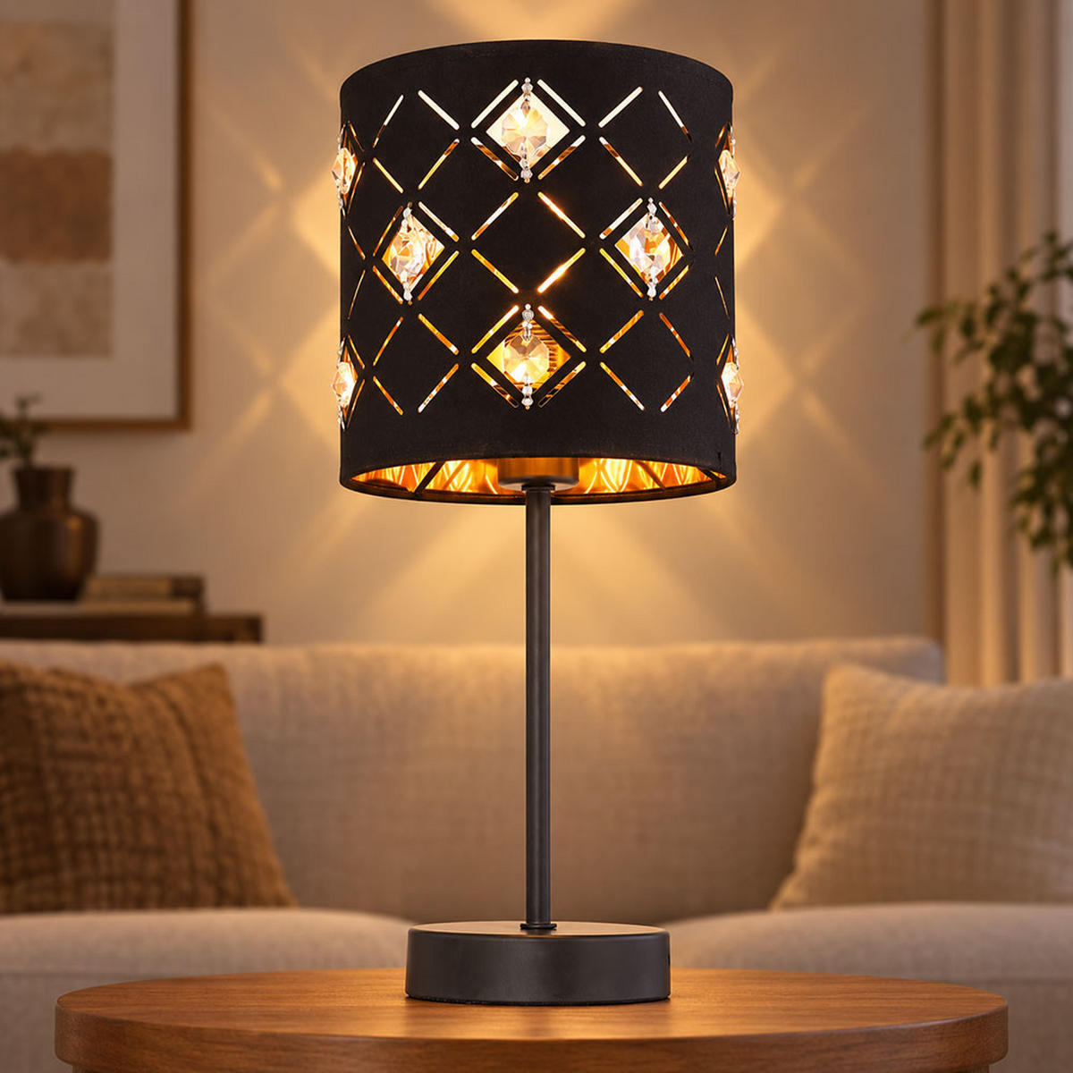 LED TISCHLEUCHTE ABBEY Schwarz Gold - Schwarz, Metall (15/15/35cm) - Globo Lighting