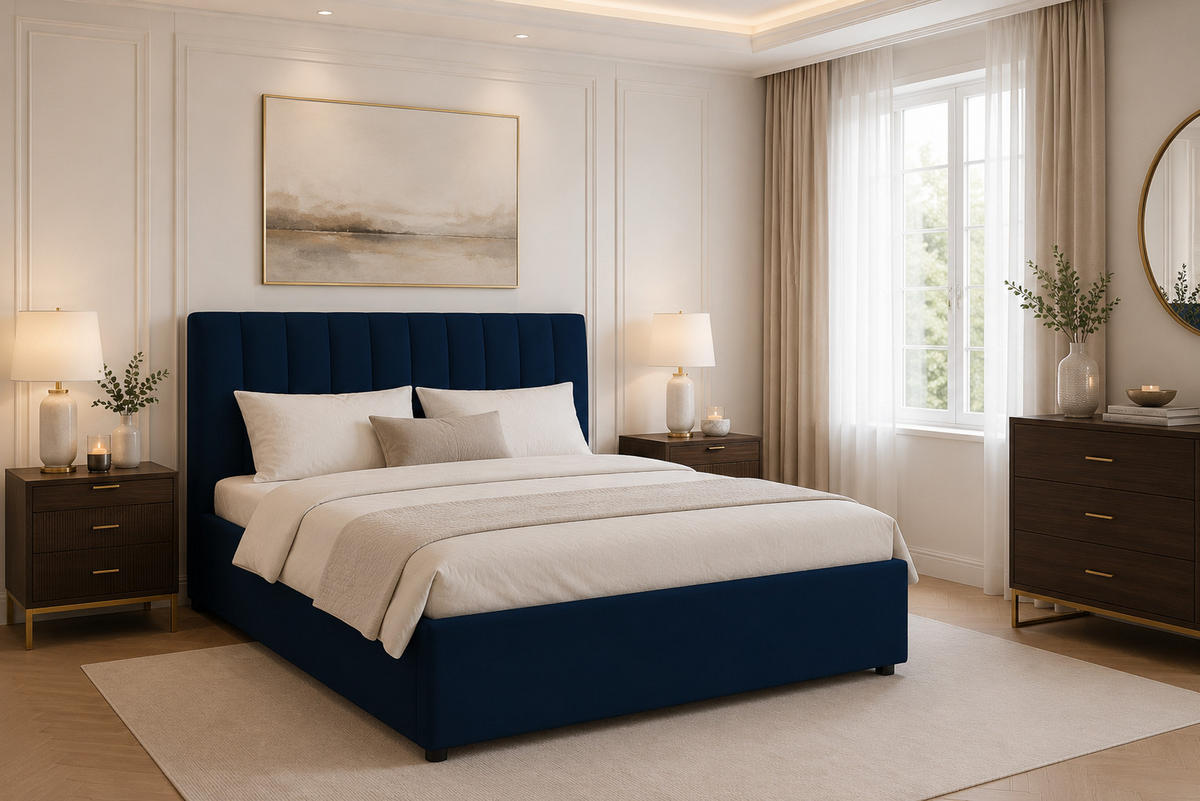 POLSTERBETT mit Bettkasten und Matratze NUBIA, Dunkelblau, 160x200 cm - Dunkelblau, Textil (160/200cm) - KS Home Concept