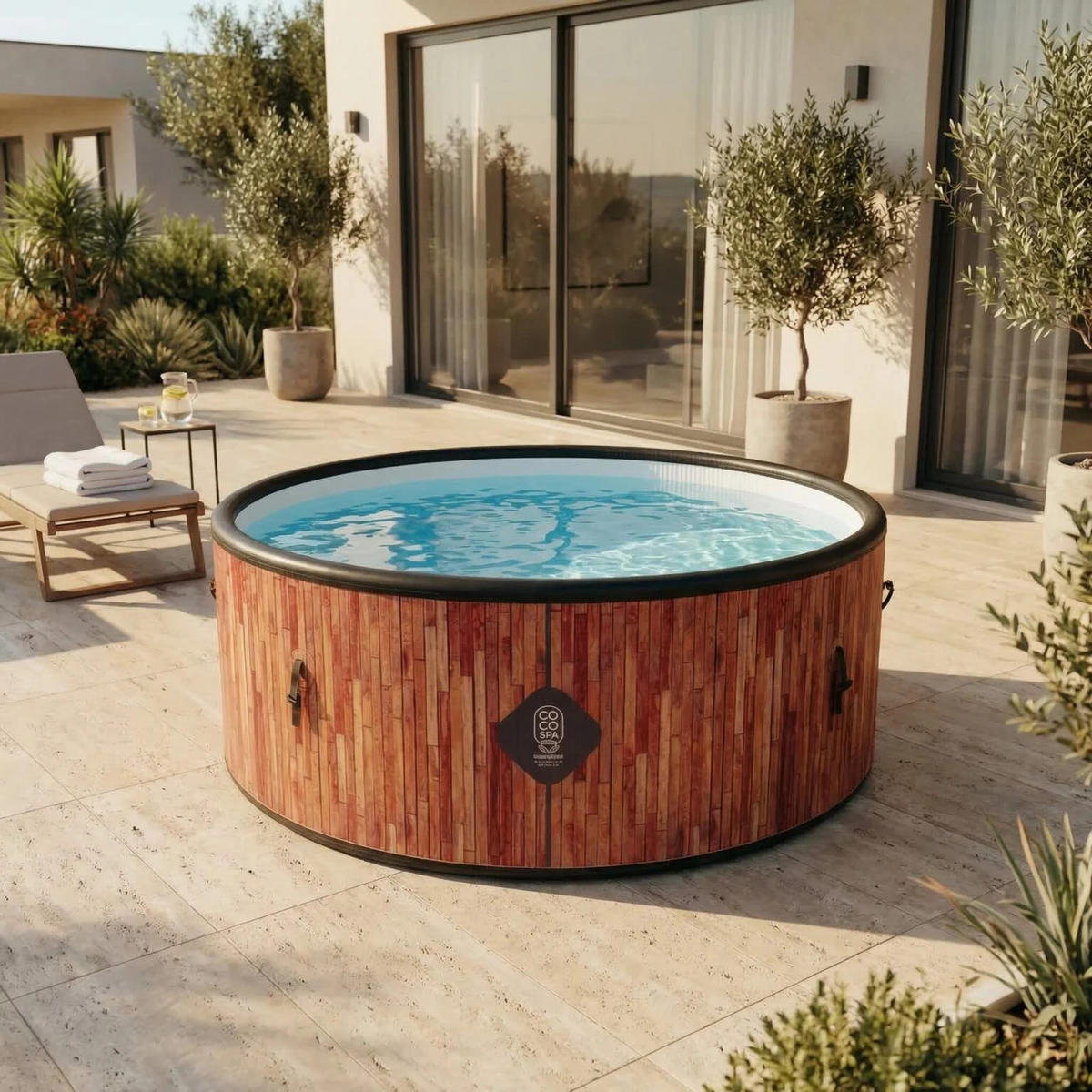 POOL Aufblasbar Ibiza – 180 cm Durchmesser – 1100 Liter – Echtholz-Optik - Braun, Kunststoff (180/70/70cm) - COCO SPA