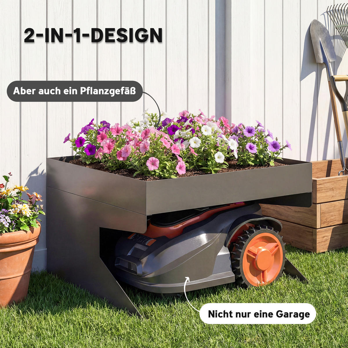 MÄHROBOTER-GARAGE Galvanisierter-Stahl Schwarz - Schwarz, Metall (70/46/75cm) - Outsunny