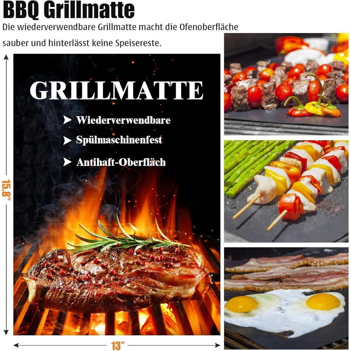 GRILLBESTECK Set 30-teilig Edelstahl mit Grillmatte und Koffer - Braun, Metall (39cm)