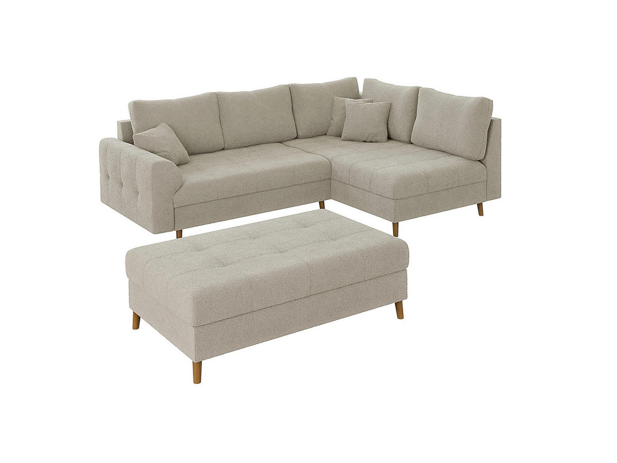 ECKSOFA inkl. Hocker Henrik Beige Boucle - Ottomane rechts - Beige/Braun, Holz/Textil (231/161cm) - S-Style Möbel