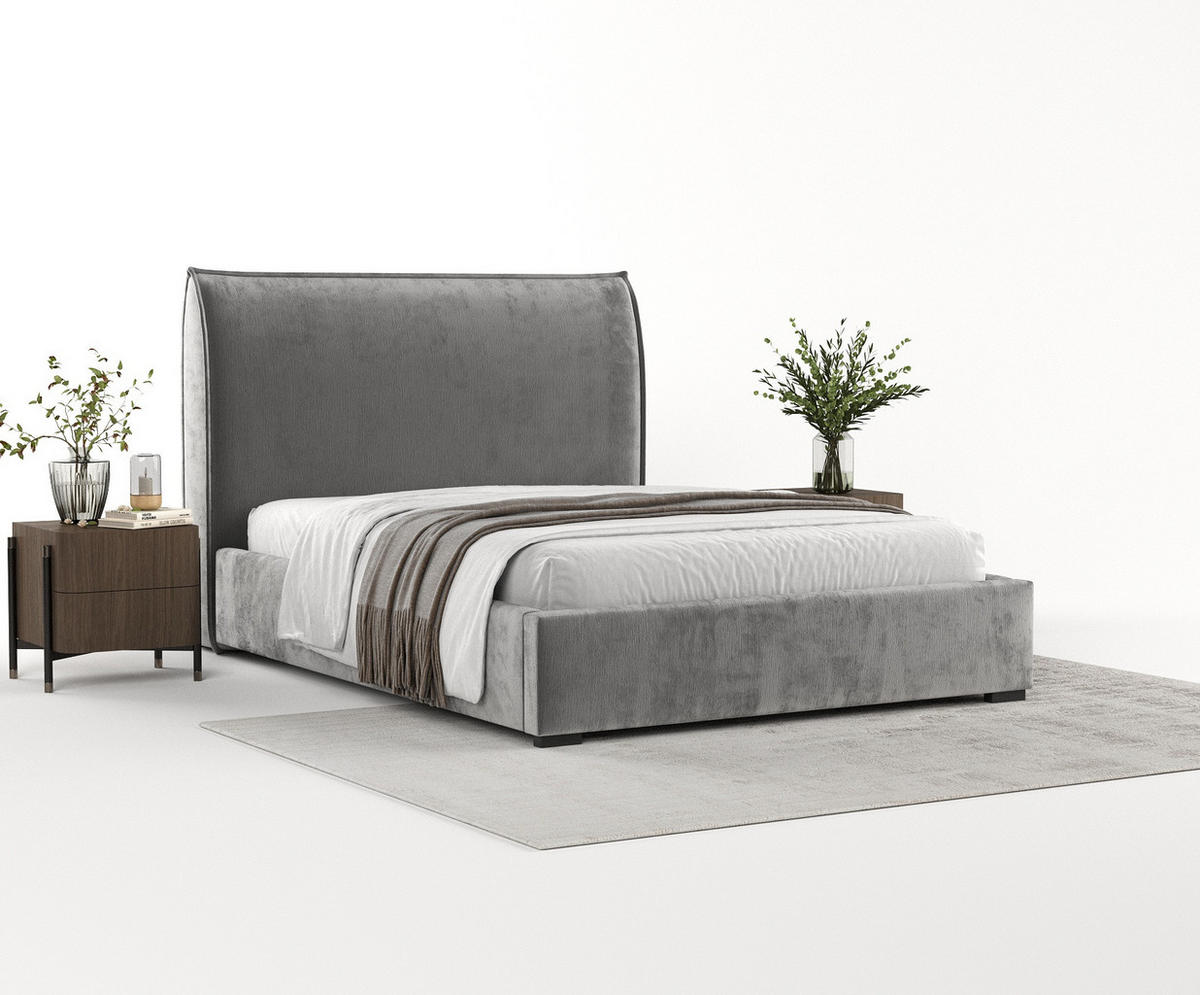 POLSTERBETT Como Grau 160/200 cm im Chenille-Stoff - Schwarz/Naturfarben, Holz/Holzwerkstoff (160/200cm) - Maison de Reve
