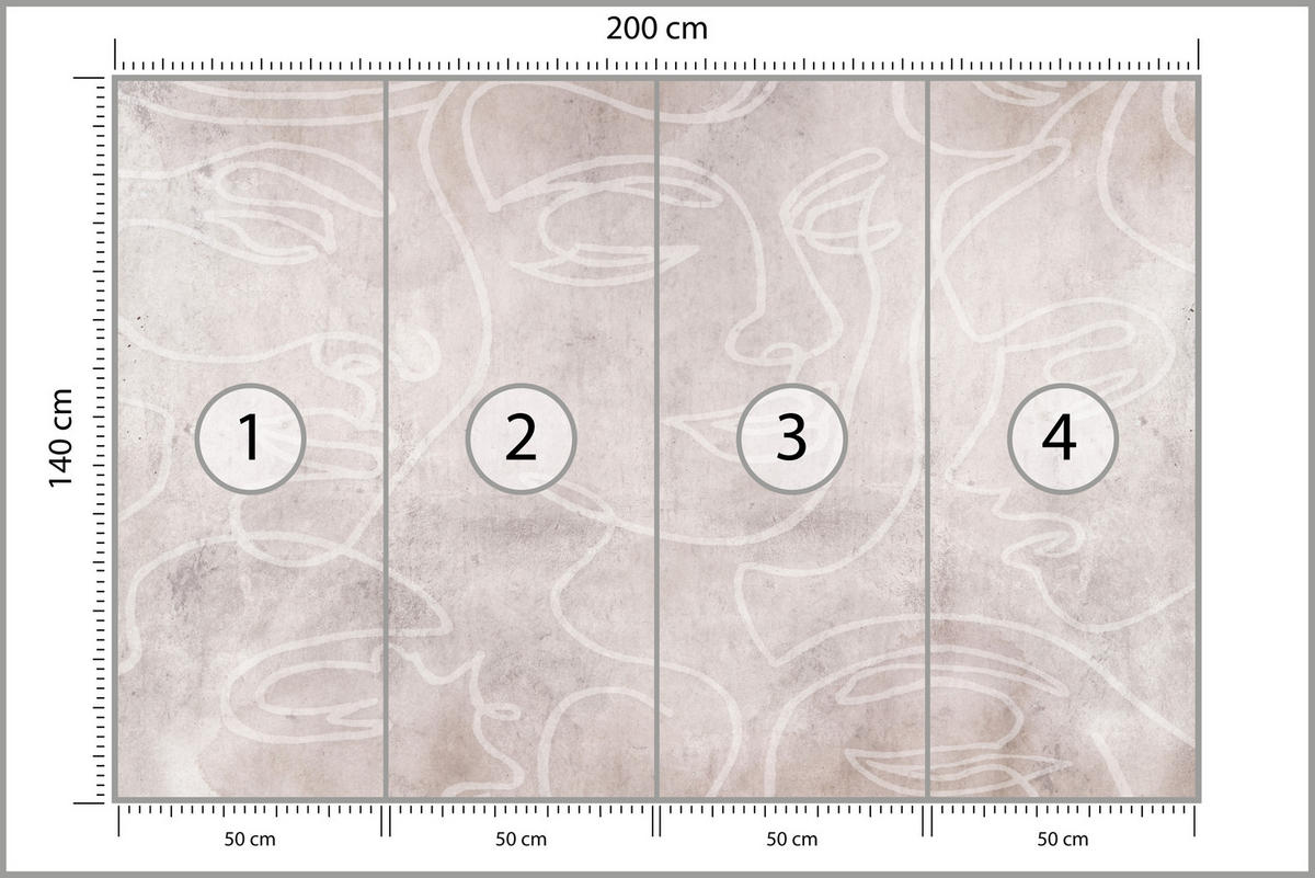FOTOTAPETE für Schlafzimmer Abstrakte Gesichter Beton Modern Minimalistisch 200x140 - Beige/Braun, Papier (200/140cm) - Muralo