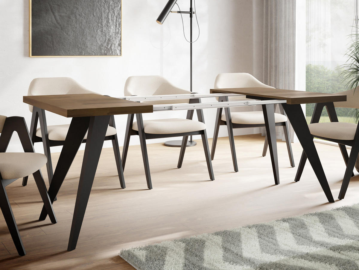 ESSTISCH Quadro quadratischer ausziehbarer, Lefkas Eiche 100-200/100/76 cm - Alteiche/Schwarz, Holz/Holzwerkstoff (100/100/76cm) - WFL GROUP