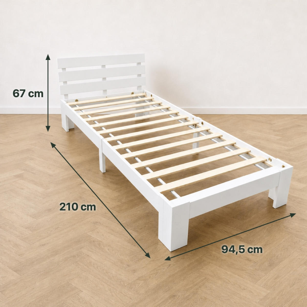 POSTELJA Bela masiven bor z letvenim dnom 90x200 cm - bela, les - Relaxdays