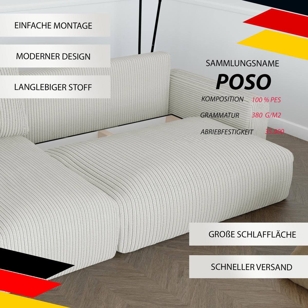 ECKSOFA mit Schlaffunktion und Bettkasten, Beige - Beige, Holzwerkstoff/Textil (244/98cm) - Idohome