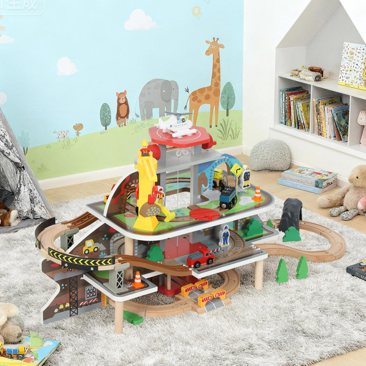 HOLZEISENBAHN-SET Buchenholz MDF Naturholz - Multicolor, Holz (40.5/41/99cm) - AIYAPLAY