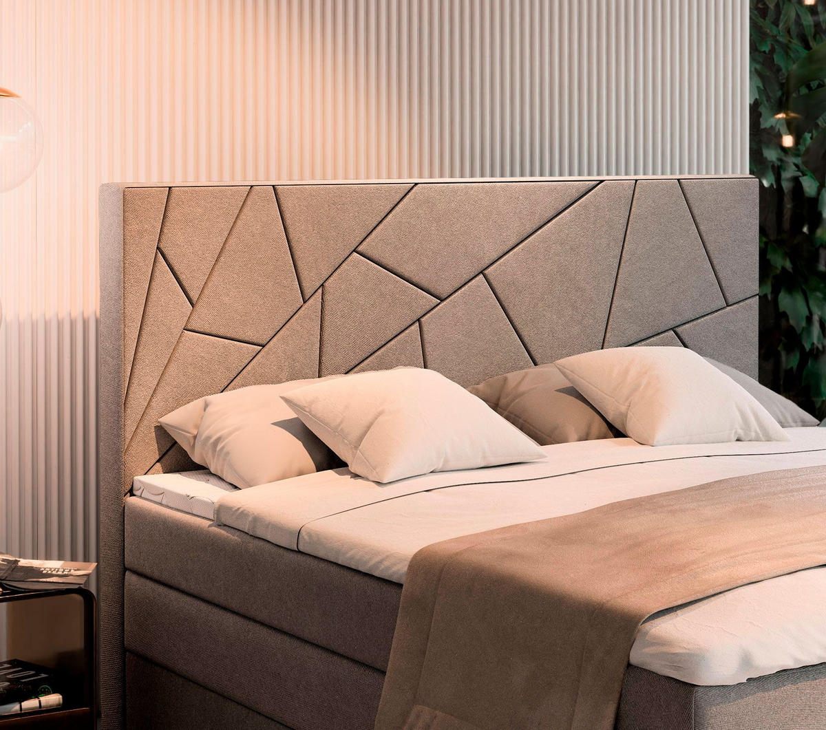 BOXBETT TRANI 180x200 cm mit Matratze und Topper - Grau - Grau, Holz (180/200cm) - MASSENO