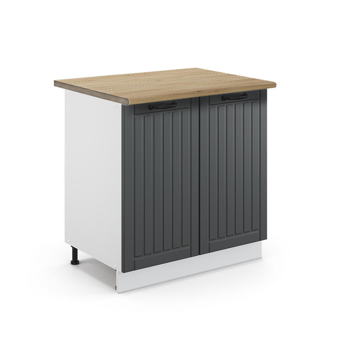 SPÜLENUNTERSCHRANK Fame-Line Anthrazit Landhaus 80 cm mit Regal AP Eiche - Anthrazit/Weiß, Holzwerkstoff (80/82/60cm) - Vicco