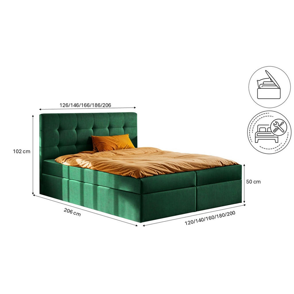 Thumbnail - Kaiser Möbel Boxbett, Grün, Holz, H3, 120x200 cm, Schlafzimmer, Betten, Boxspringbetten