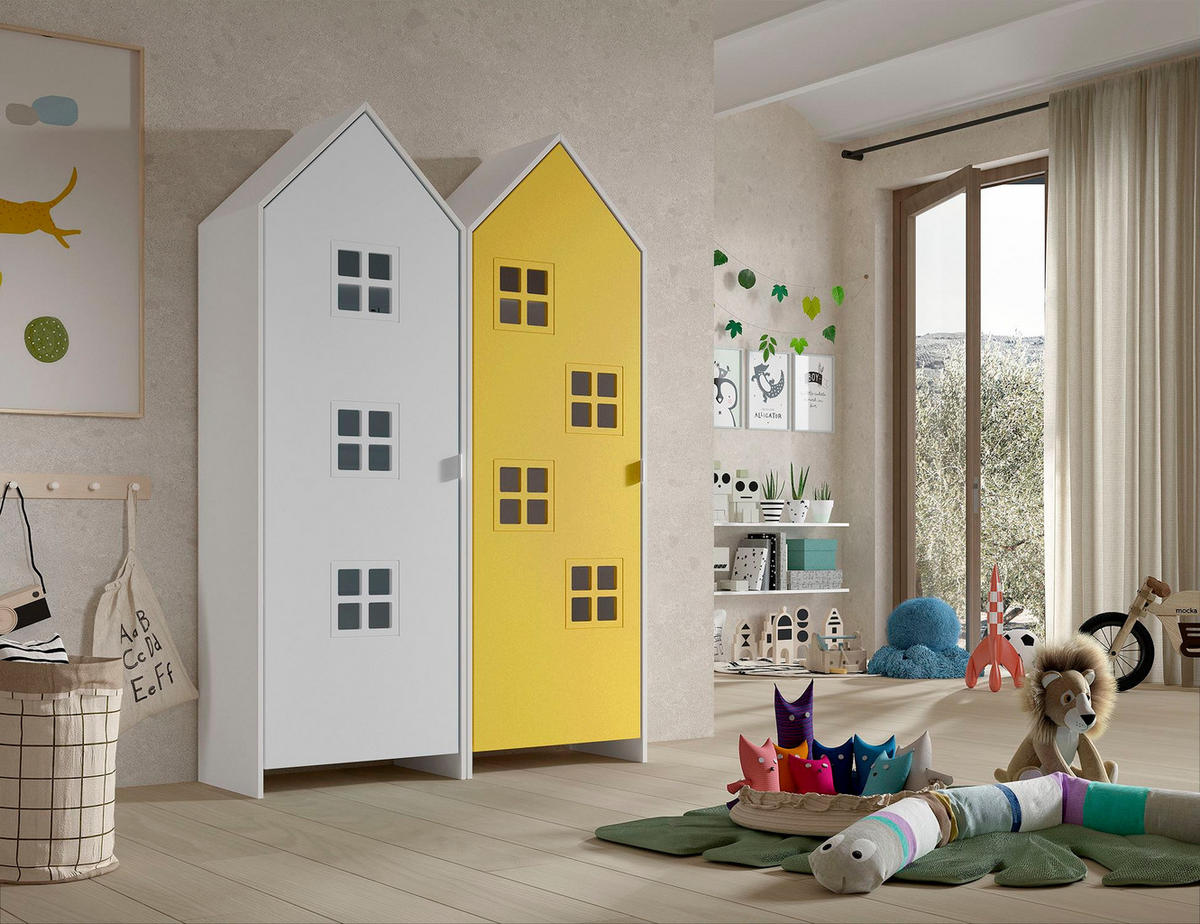 REGALSCHRANK Set Kania 115x37x171 MDF+Holzwerkstoff Weiß /Bunt - Gelb/Weiß, Holzwerkstoff (115/171/37cm) - 58aufmkessel
